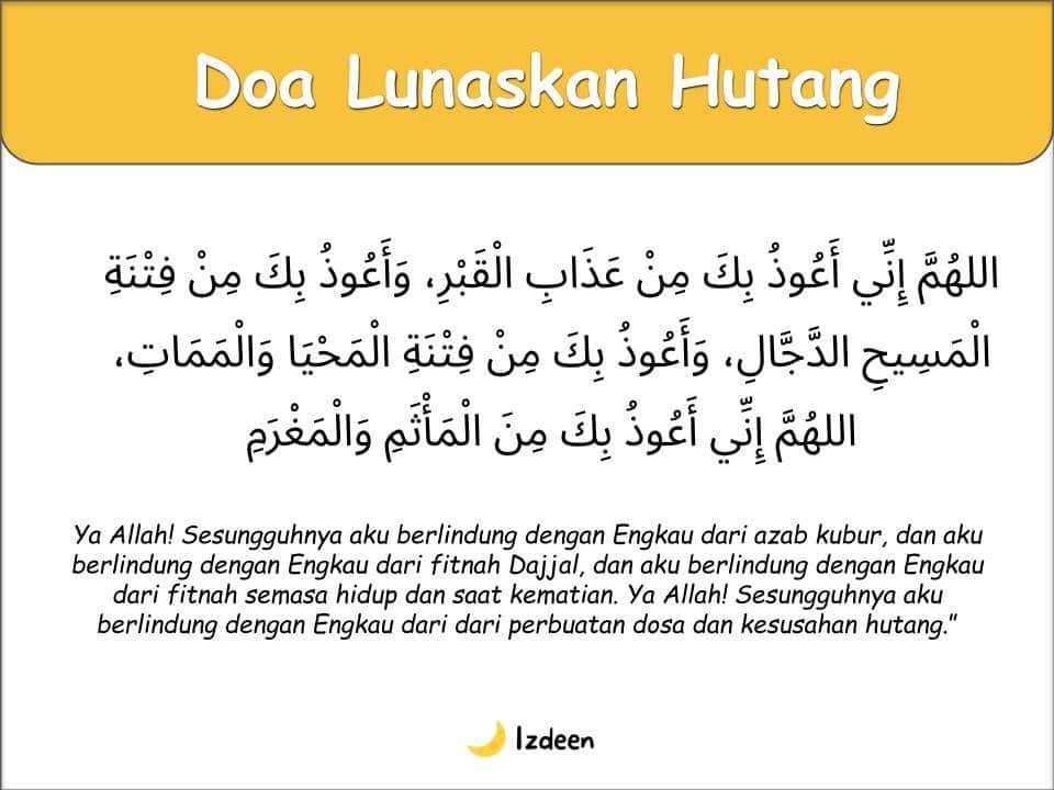 teks doa pelunas hutang, arab, rumi dan maksud