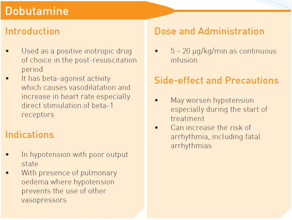 dobutamine dose, indication, side effects, resuscitation